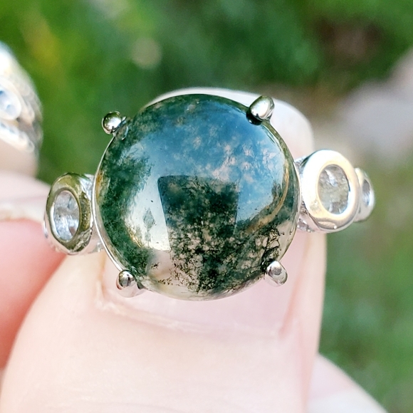 New Moss Agate Adjustable Silver Ring. - Picture 1 of 9